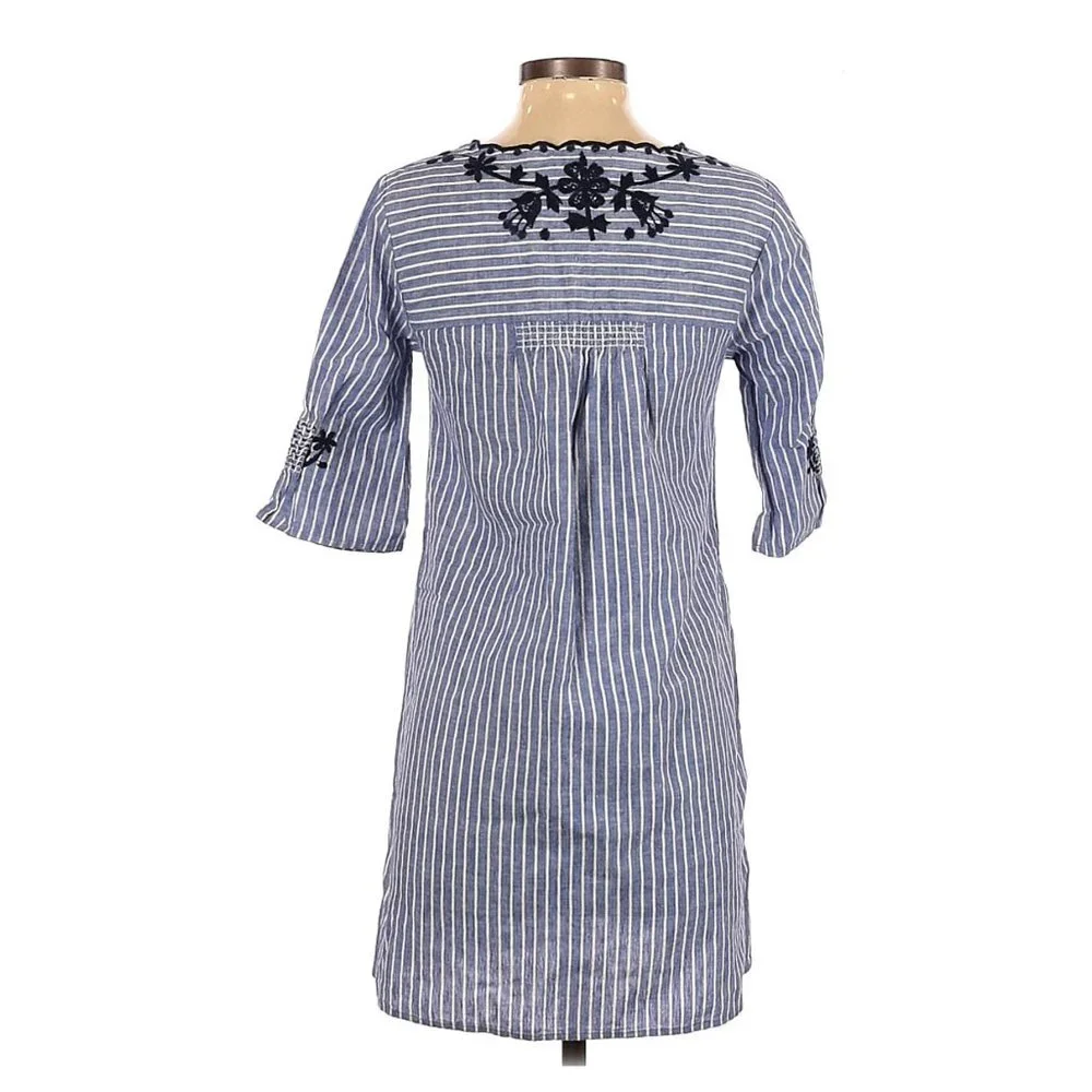 Madewell Breeze Embroidered Shift Dress XS Brilliant Royal Stripe - Picture 3 of 6